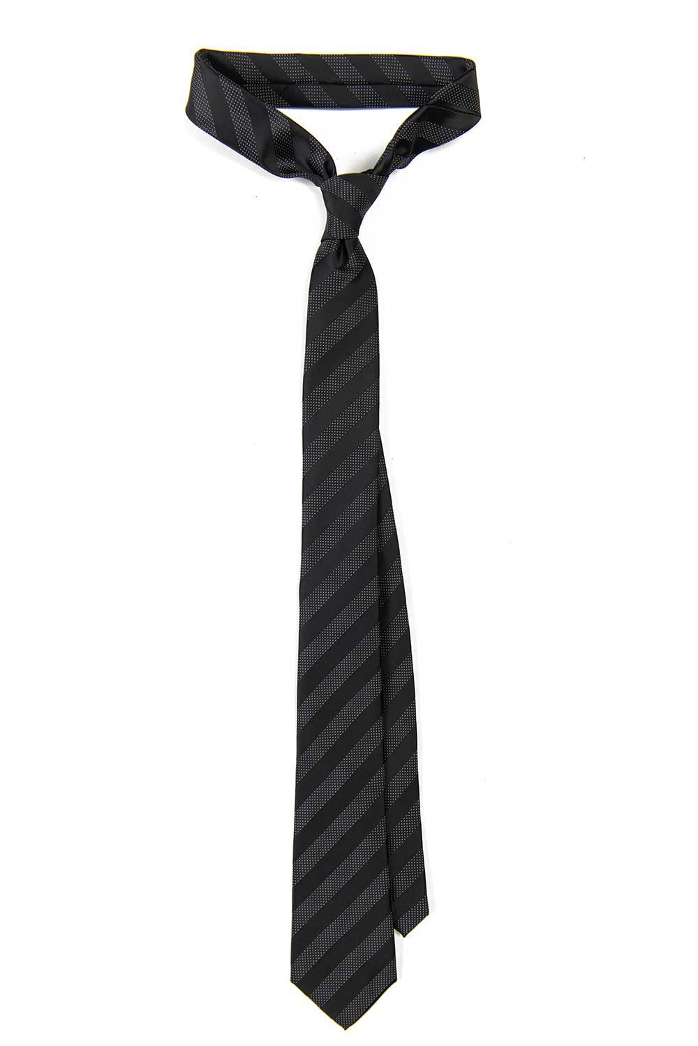 Cravata poliester tesut neagra cu dungi 0