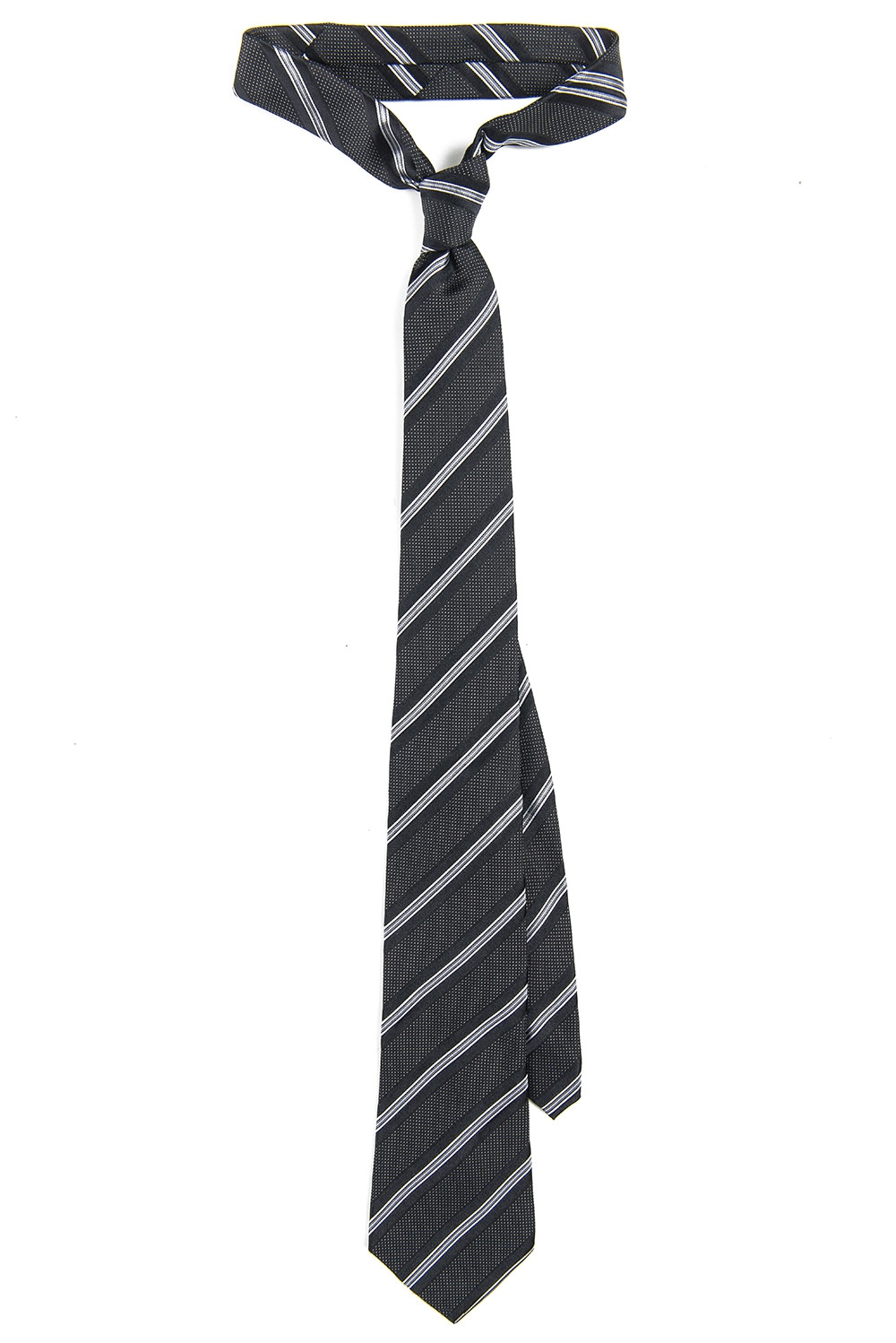 Cravata matase tesuta neagra cu dungi 0