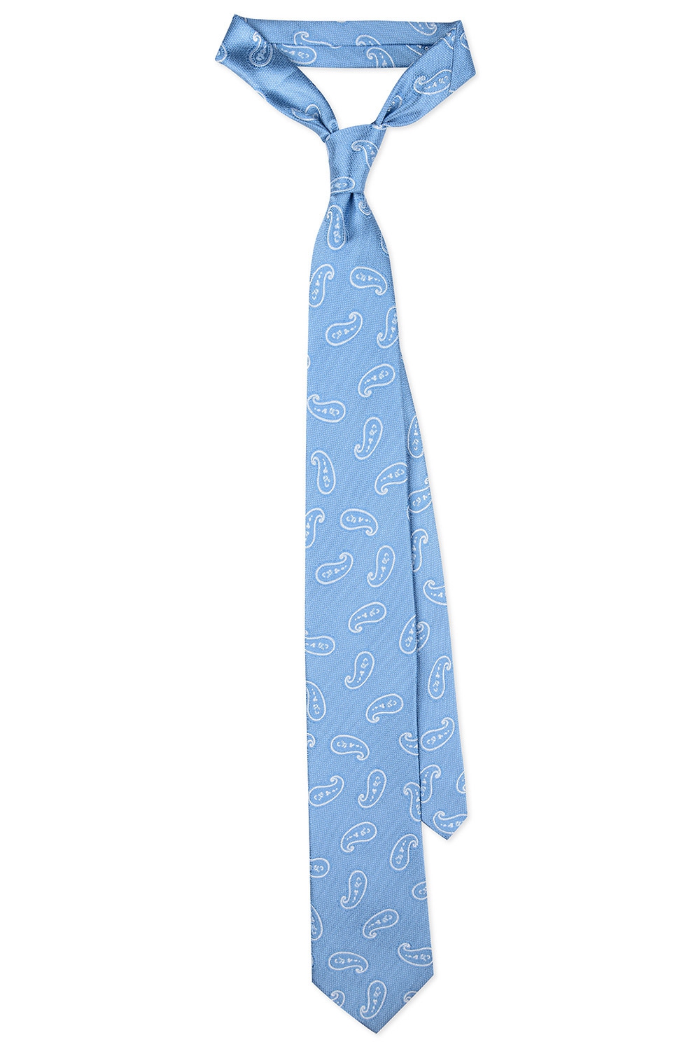 Cravata  matase tesuta bleu print paisley 0